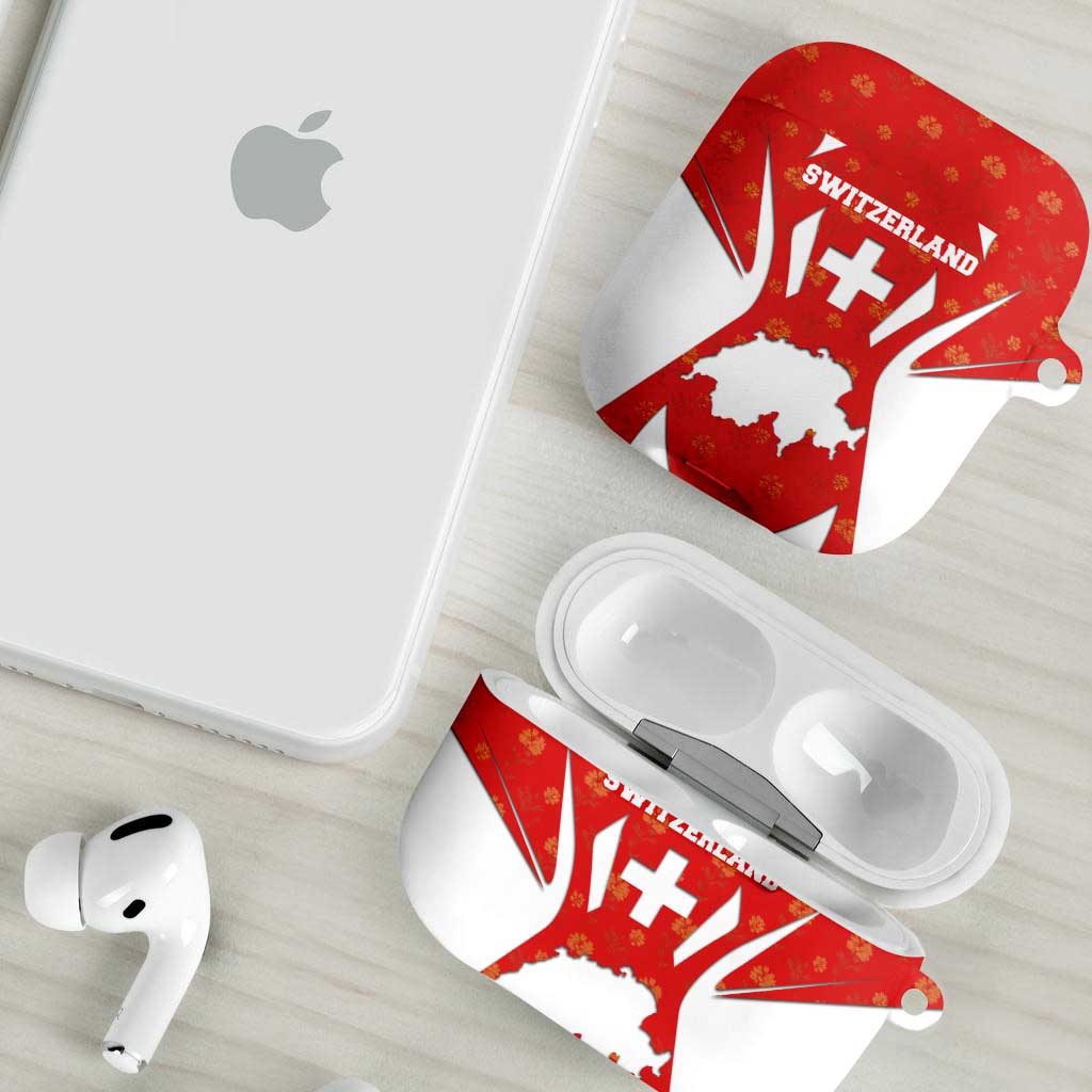 Switzerland Flag AirPods Case with Floral Pattern Red and White Sportswear - Wonder Print Shop