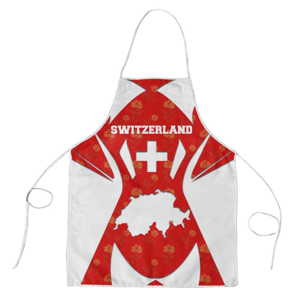 Switzerland Flag Apron with Floral Pattern Red and White Sportswear - Wonder Print Shop