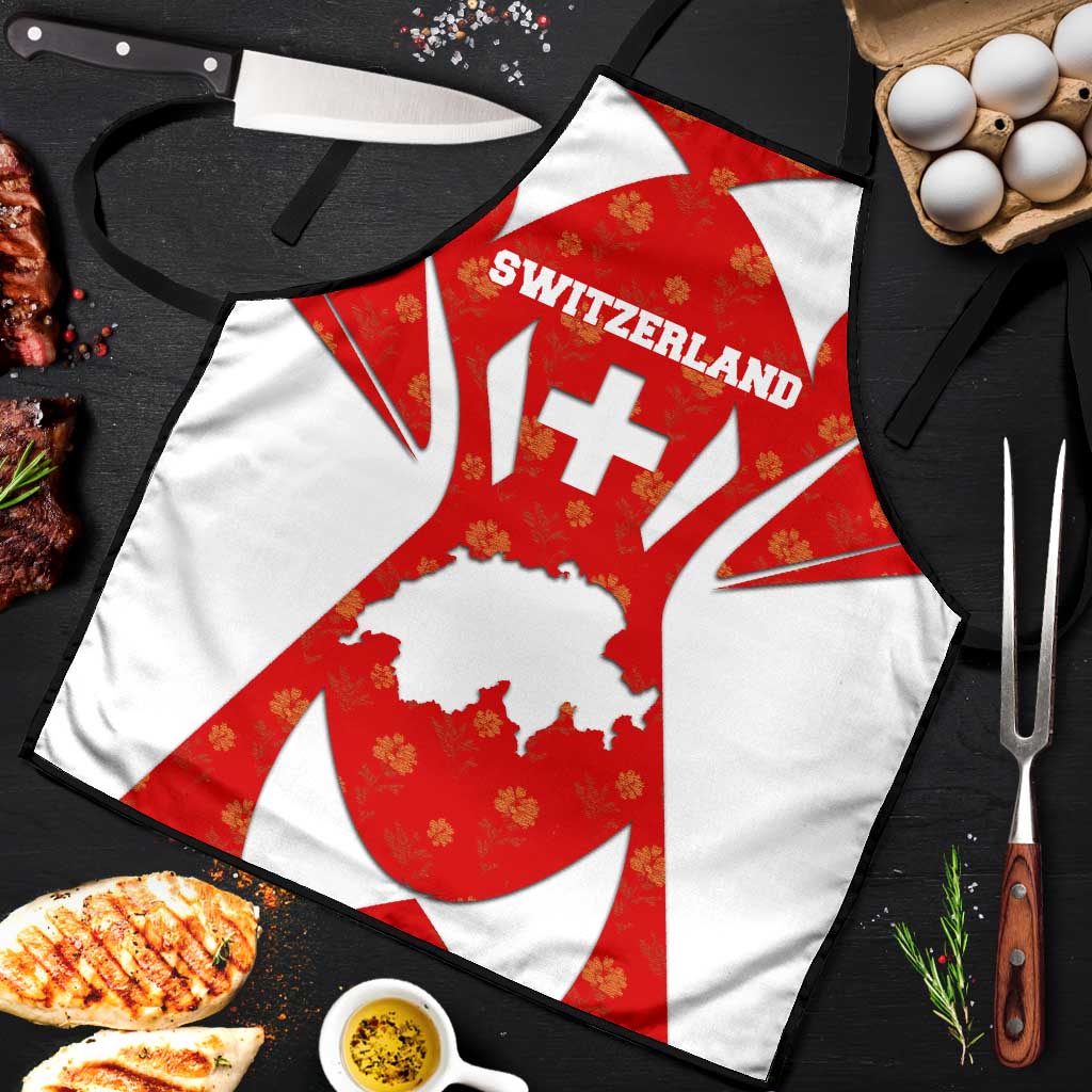 Switzerland Flag Apron with Floral Pattern Red and White Sportswear - Wonder Print Shop