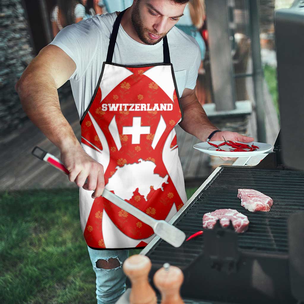 Switzerland Flag Apron with Floral Pattern Red and White Sportswear - Wonder Print Shop