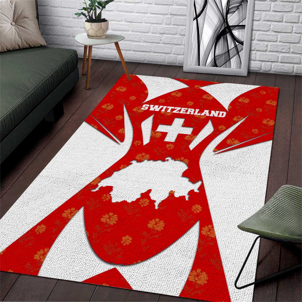 Switzerland Flag Area Rug with Floral Pattern Red and White Sportswear - Wonder Print Shop
