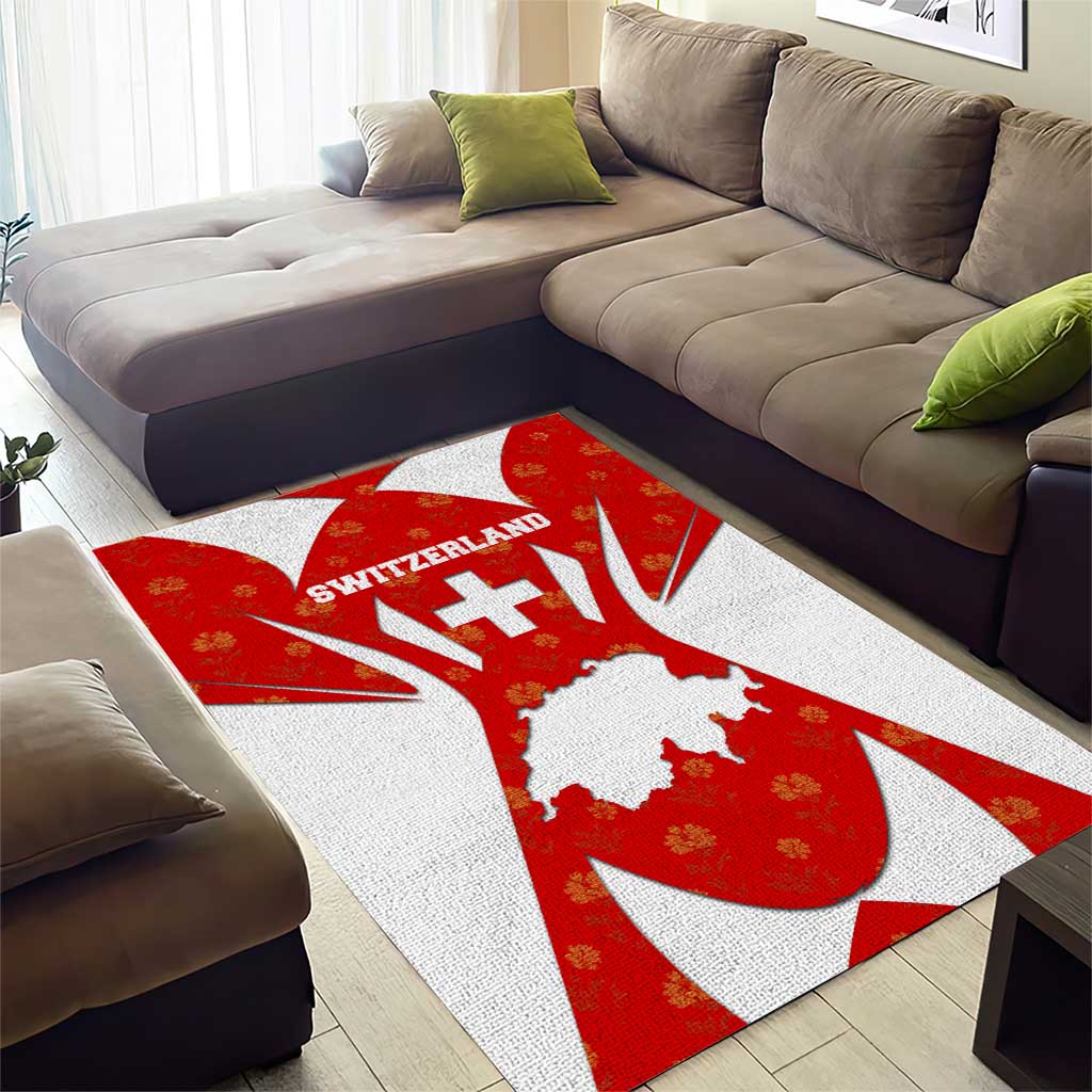 Switzerland Flag Area Rug with Floral Pattern Red and White Sportswear - Wonder Print Shop