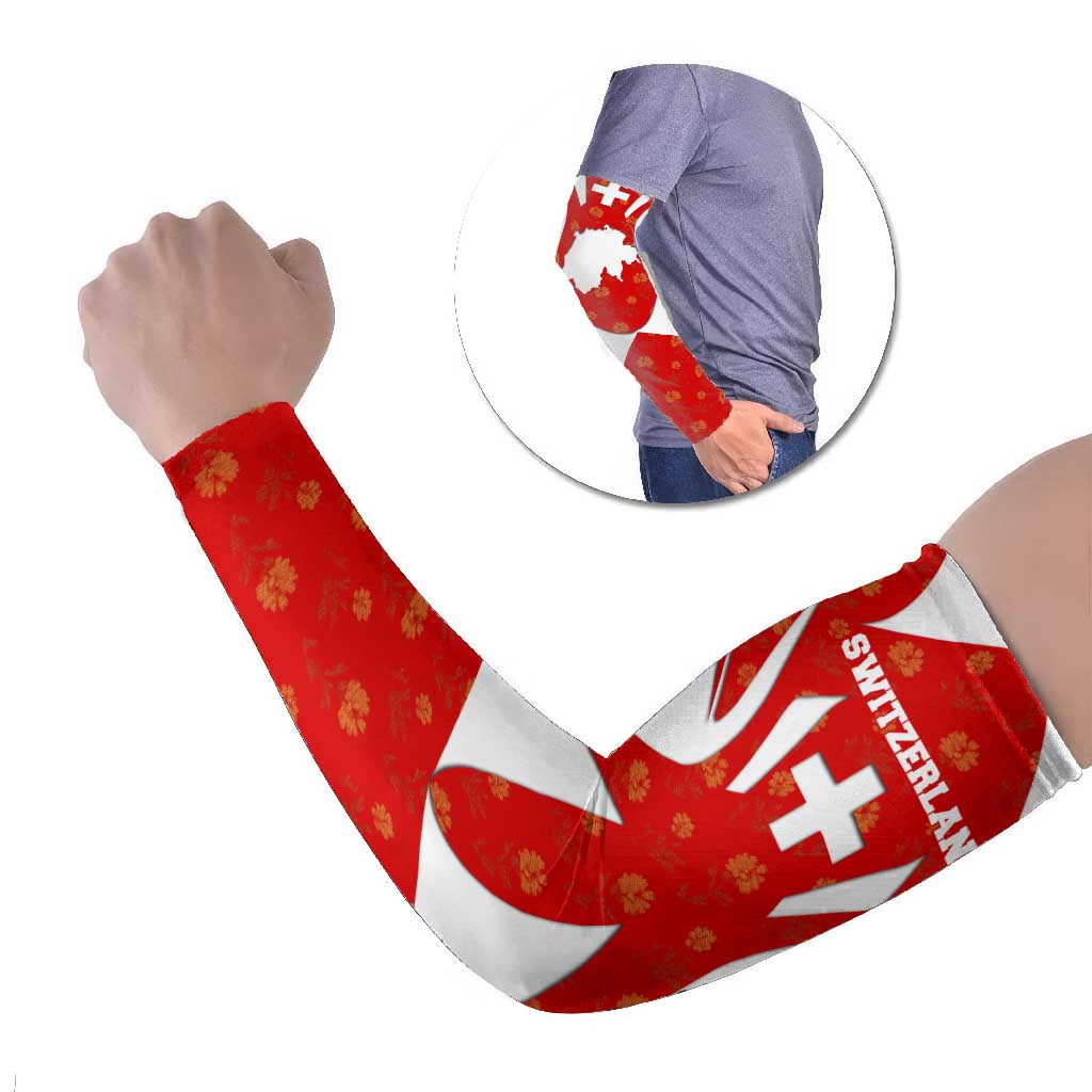 Switzerland Flag Arm Sleeves with Floral Pattern Red and White Sportswear - Wonder Print Shop