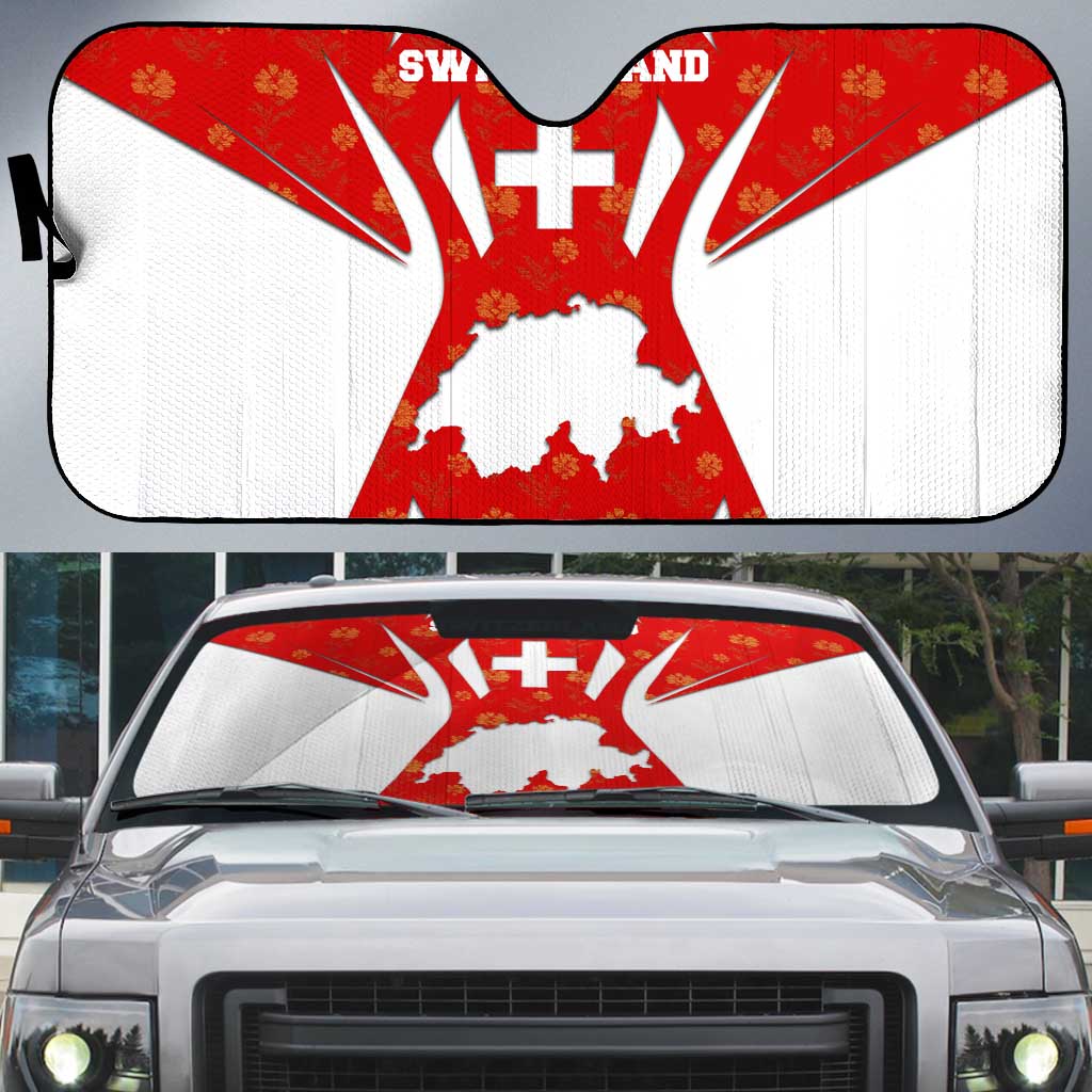 Switzerland Flag Auto Sun Shade with Floral Pattern Red and White Sportswear - Wonder Print Shop
