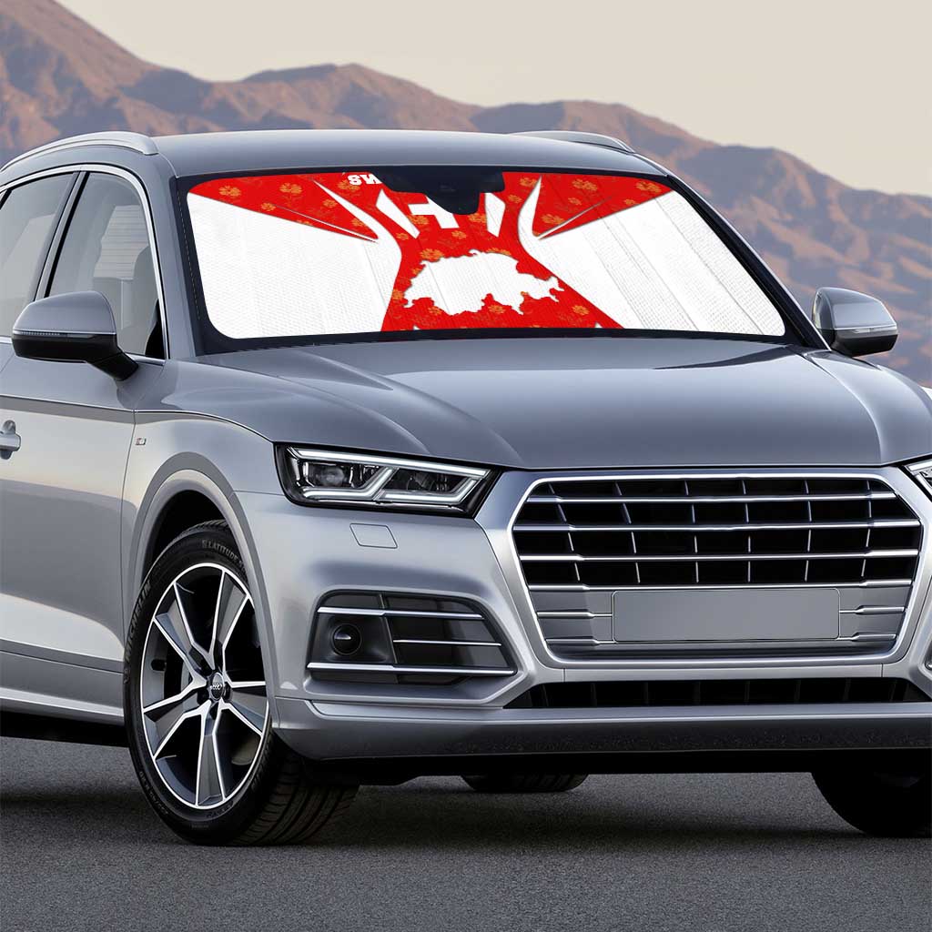 Switzerland Flag Auto Sun Shade with Floral Pattern Red and White Sportswear - Wonder Print Shop