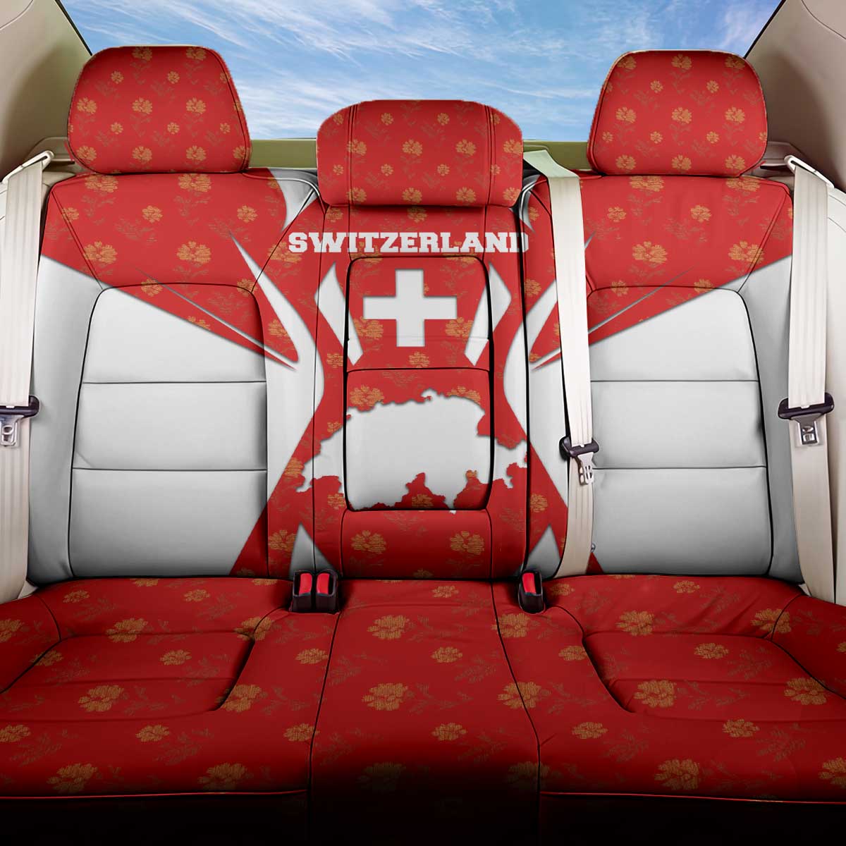 Switzerland Flag Back Car Seat Cover with Floral Pattern Red and White Sportswear - Wonder Print Shop