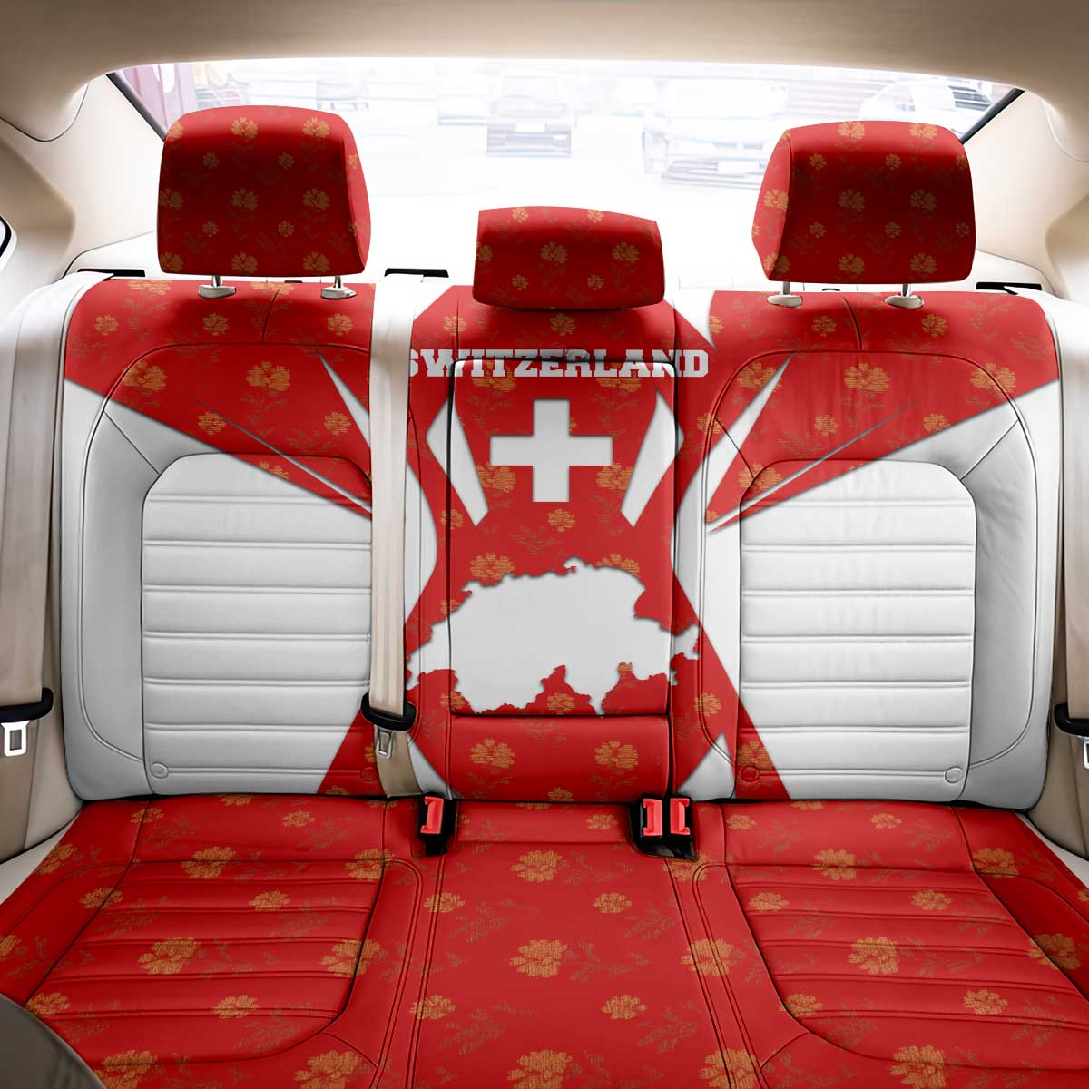 Switzerland Flag Back Car Seat Cover with Floral Pattern Red and White Sportswear - Wonder Print Shop