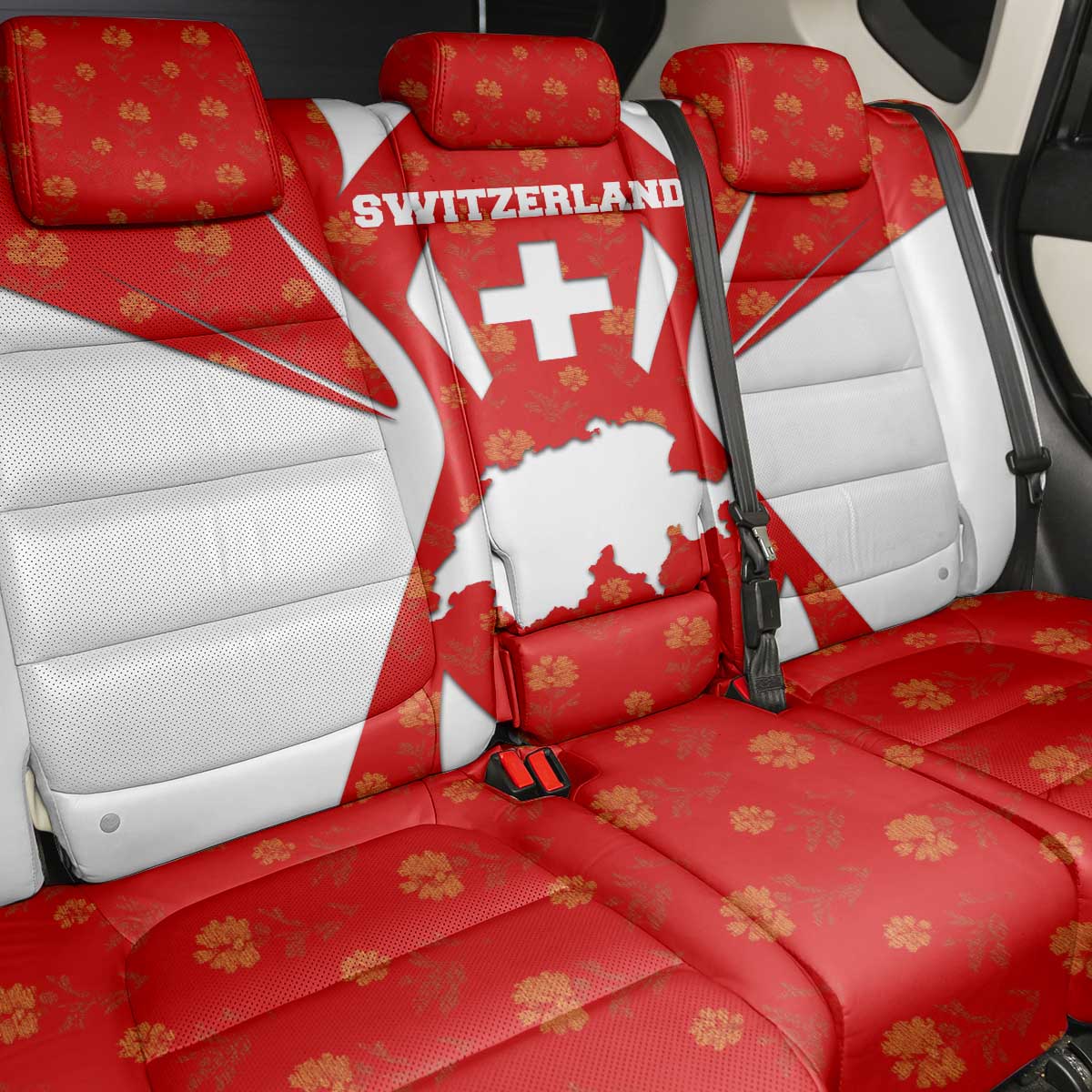 Switzerland Flag Back Car Seat Cover with Floral Pattern Red and White Sportswear - Wonder Print Shop