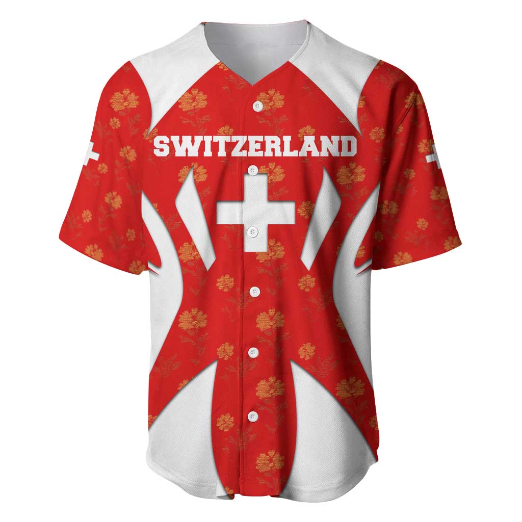 Switzerland Flag Baseball Jersey with Floral Pattern Red and White Sportswear - Wonder Print Shop