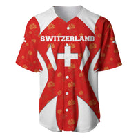 Switzerland Flag Baseball Jersey with Floral Pattern Red and White Sportswear - Wonder Print Shop