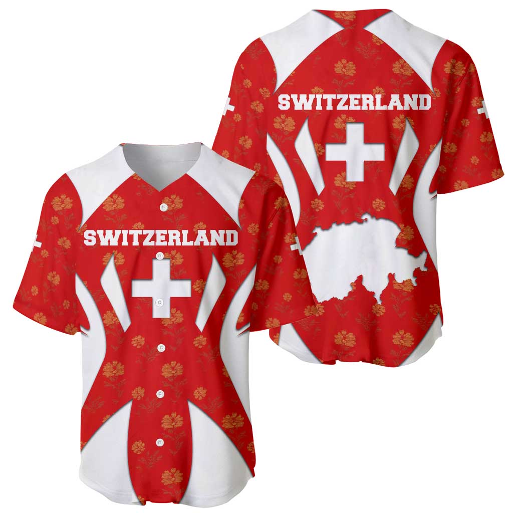 Switzerland Flag Baseball Jersey with Floral Pattern Red and White Sportswear - Wonder Print Shop