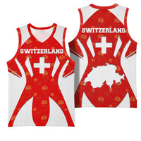 Switzerland Flag Basketball Jersey with Floral Pattern Red and White Sportswear - Wonder Print Shop