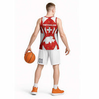 Switzerland Flag Basketball Jersey with Floral Pattern Red and White Sportswear - Wonder Print Shop