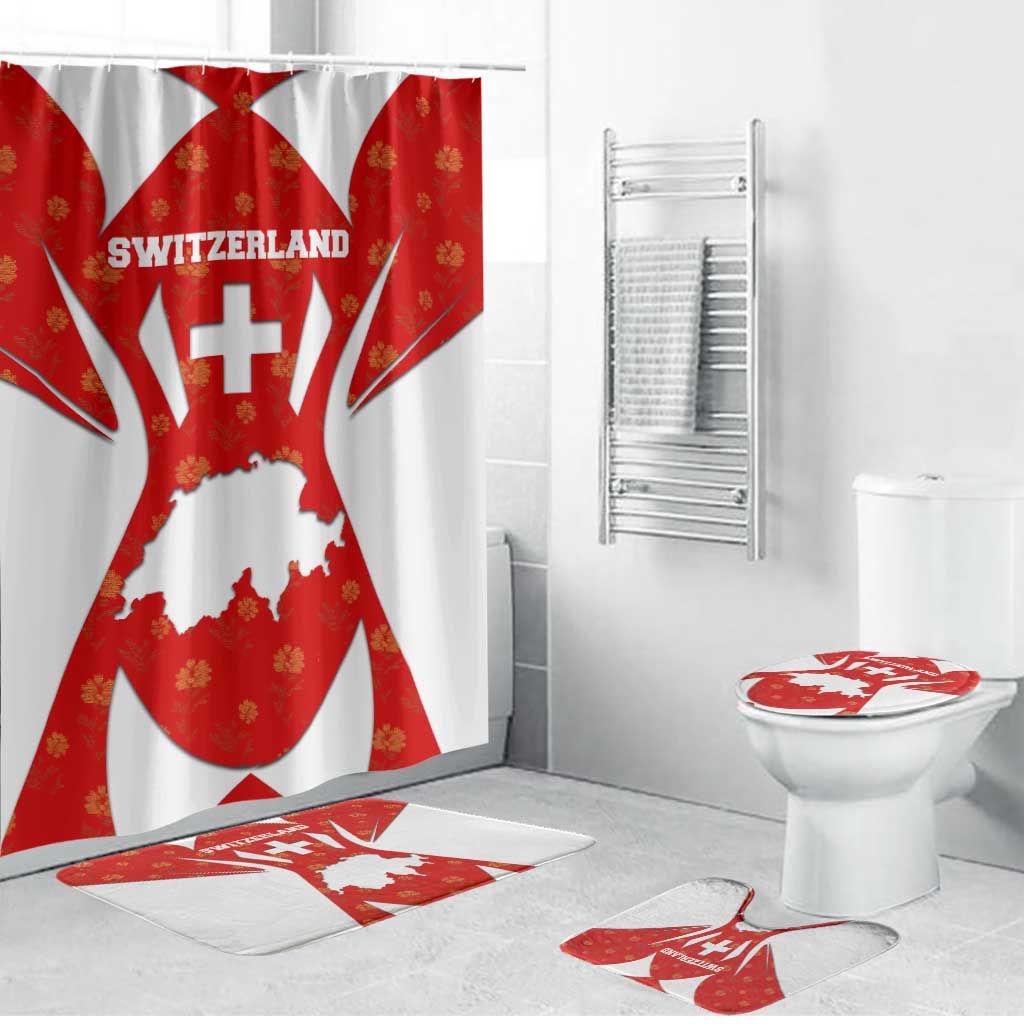 Switzerland Flag Bathroom Set with Floral Pattern Red and White Sportswear - Wonder Print Shop