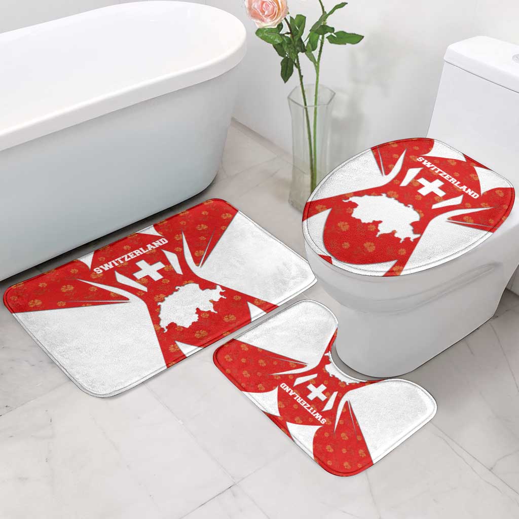 Switzerland Flag Bathroom Set with Floral Pattern Red and White Sportswear - Wonder Print Shop