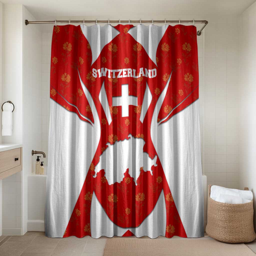 Switzerland Flag Bathroom Set with Floral Pattern Red and White Sportswear - Wonder Print Shop