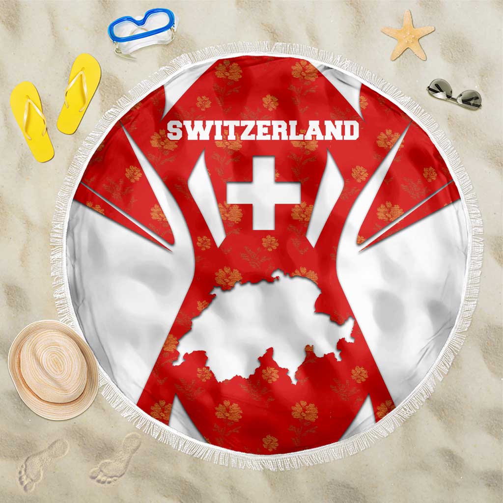 Switzerland Flag Beach Blanket with Floral Pattern Red and White Sportswear - Wonder Print Shop