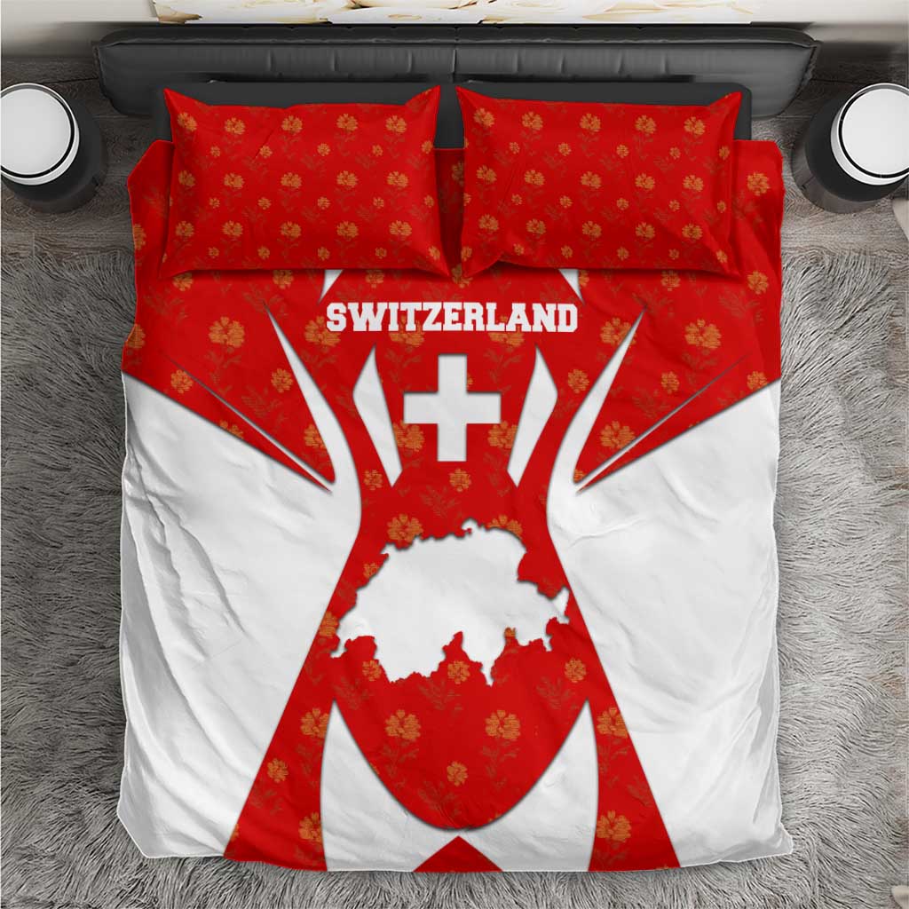 Switzerland Flag Bedding Set with Floral Pattern Red and White Sportswear - Wonder Print Shop
