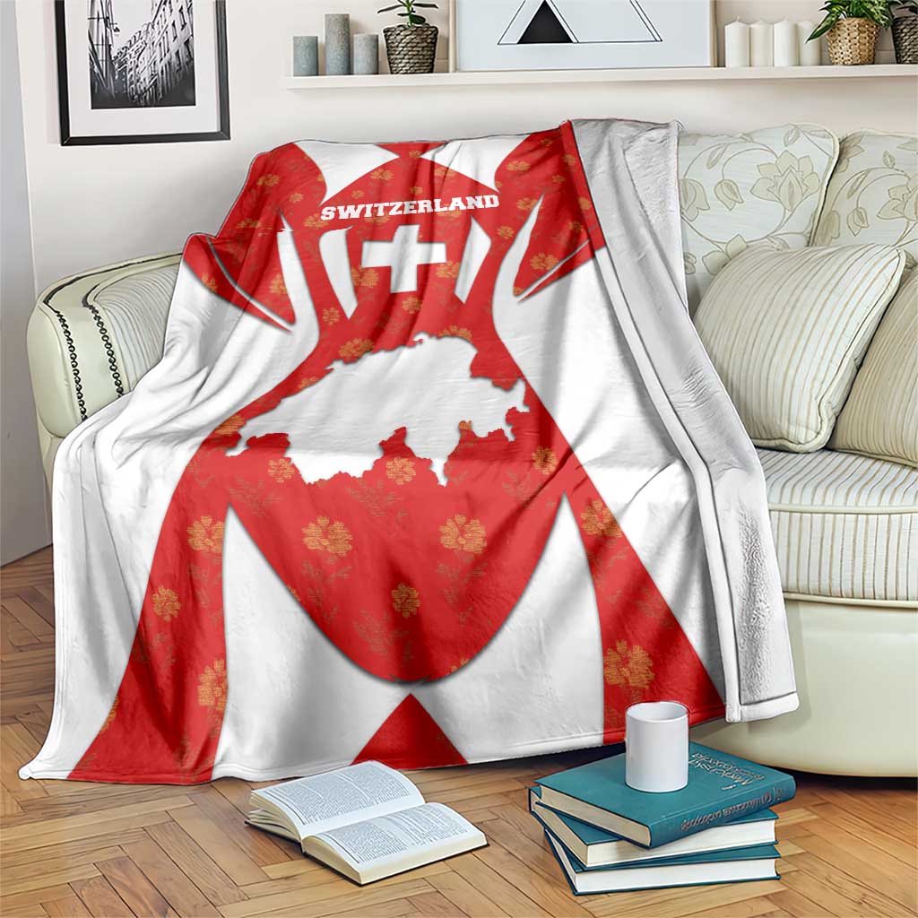 Switzerland Flag Blanket with Floral Pattern Red and White Sportswear - Wonder Print Shop