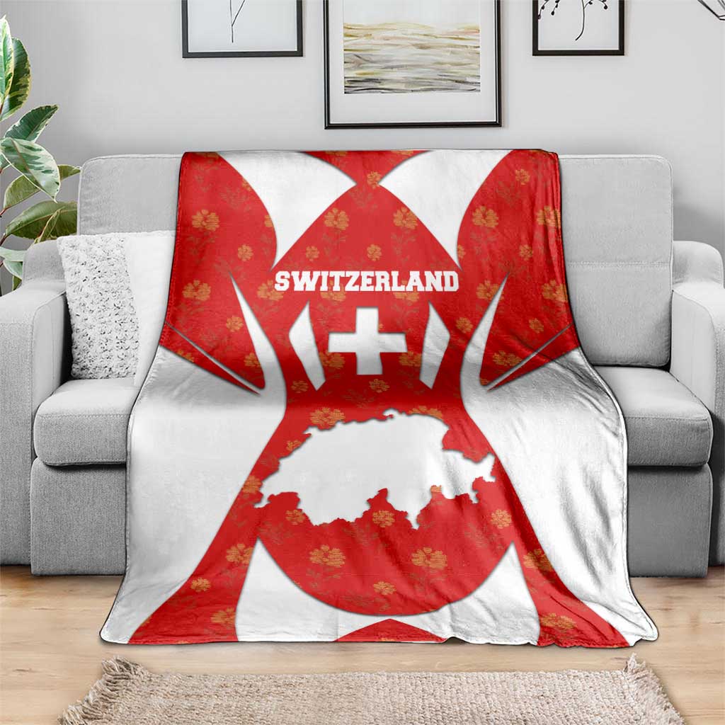 Switzerland Flag Blanket with Floral Pattern Red and White Sportswear - Wonder Print Shop