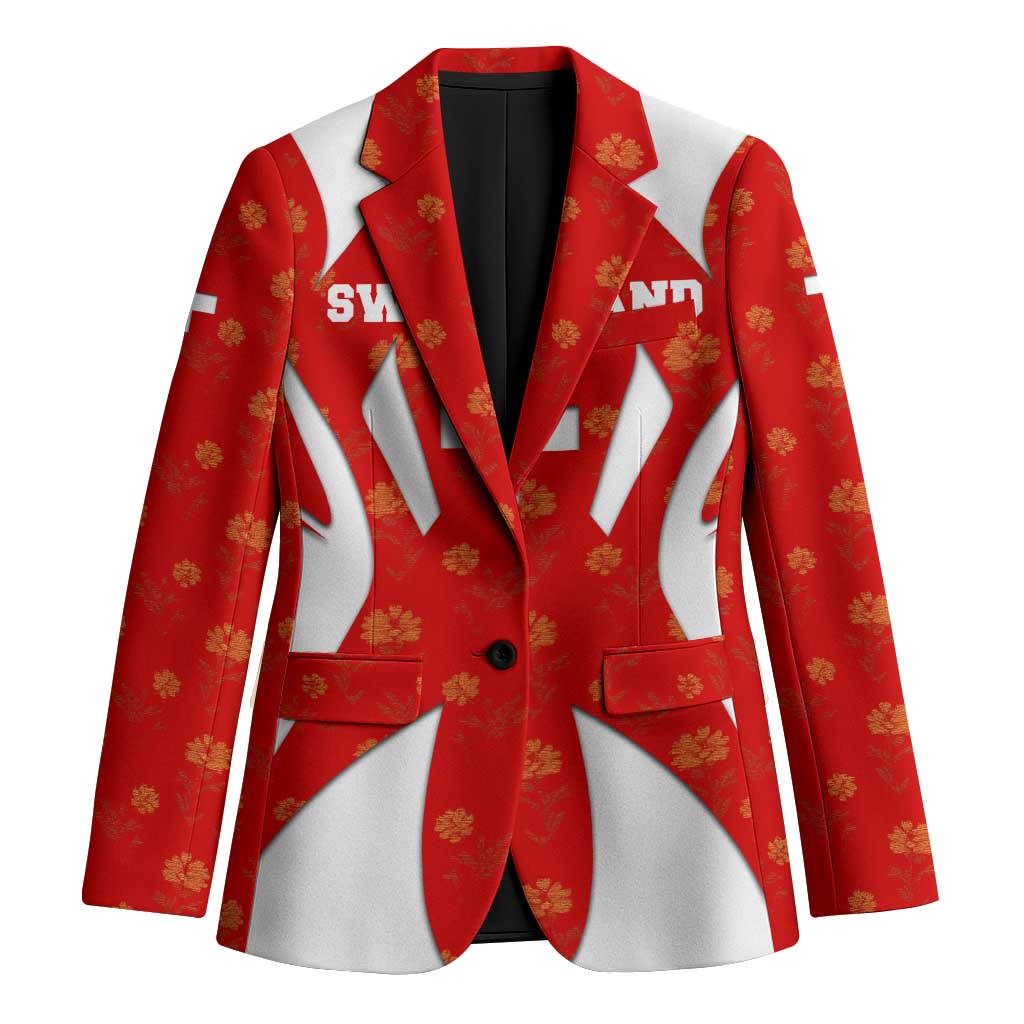 Switzerland Flag Blazer with Floral Pattern Red and White Sportswear - Wonder Print Shop