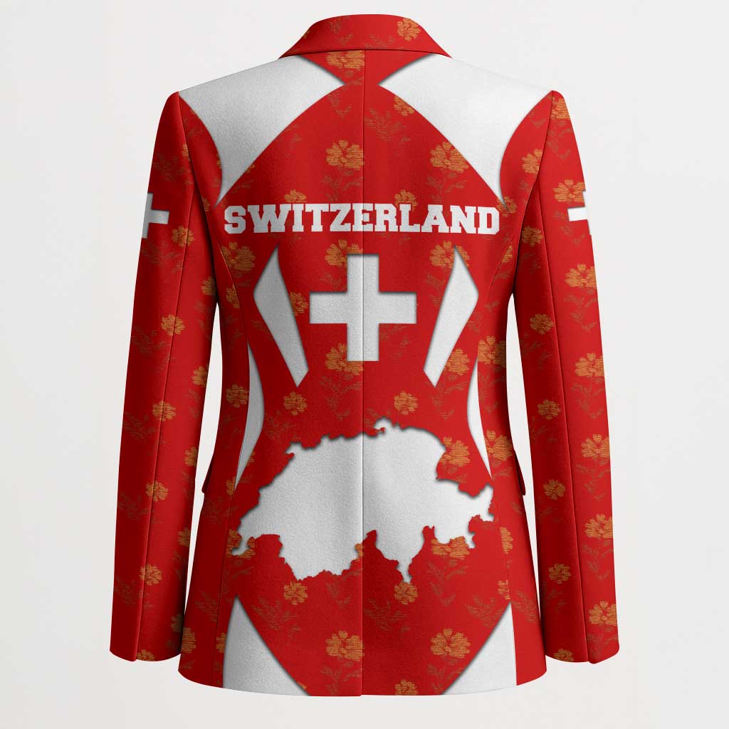 Switzerland Flag Blazer with Floral Pattern Red and White Sportswear - Wonder Print Shop