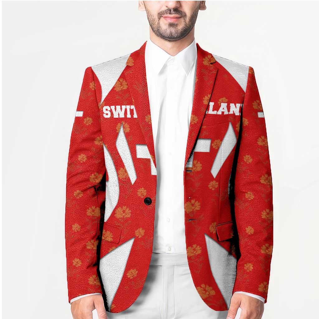 Switzerland Flag Blazer with Floral Pattern Red and White Sportswear - Wonder Print Shop