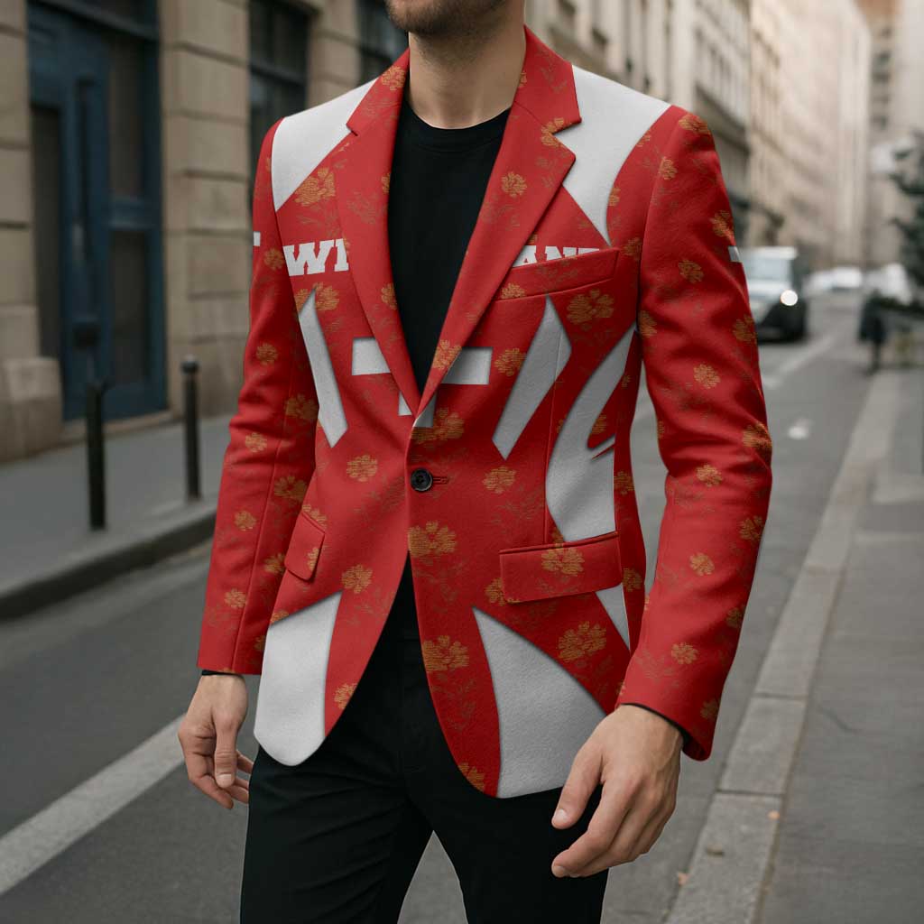 Switzerland Flag Blazer with Floral Pattern Red and White Sportswear - Wonder Print Shop
