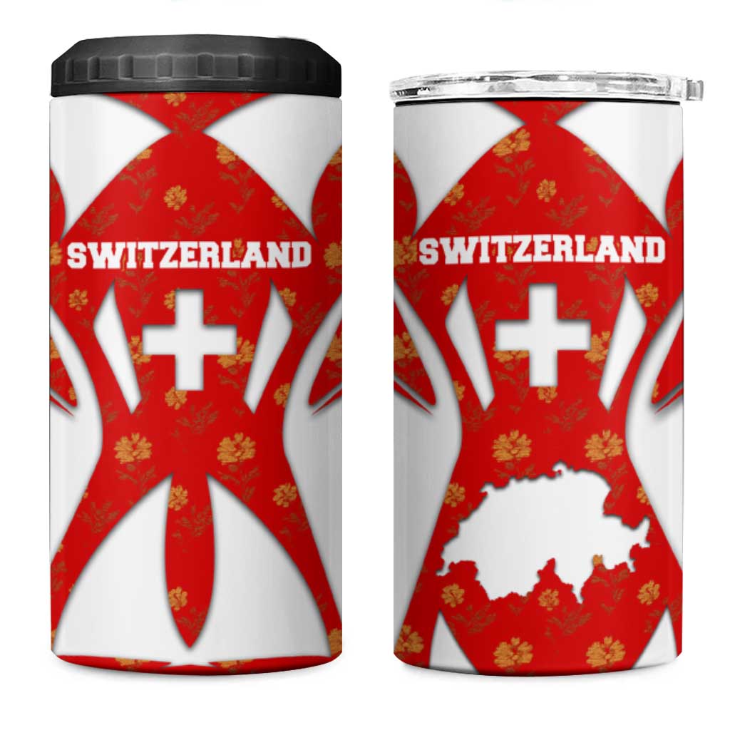 Switzerland Flag 4 in 1 Can Cooler Tumbler with Floral Pattern Red and White Sportswear - Wonder Print Shop