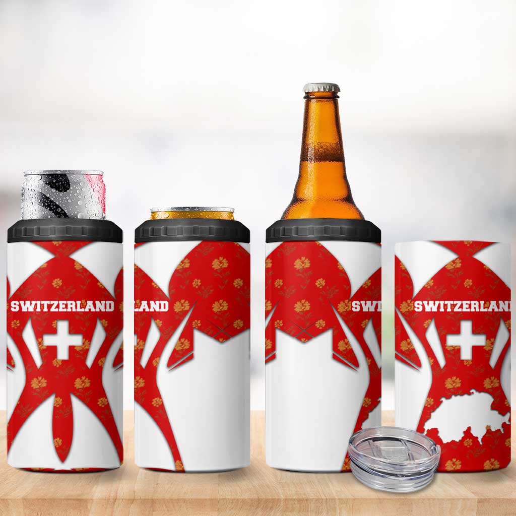 Switzerland Flag 4 in 1 Can Cooler Tumbler with Floral Pattern Red and White Sportswear - Wonder Print Shop