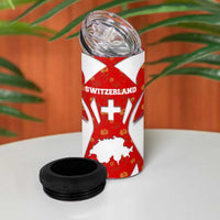 Switzerland Flag 4 in 1 Can Cooler Tumbler with Floral Pattern Red and White Sportswear - Wonder Print Shop