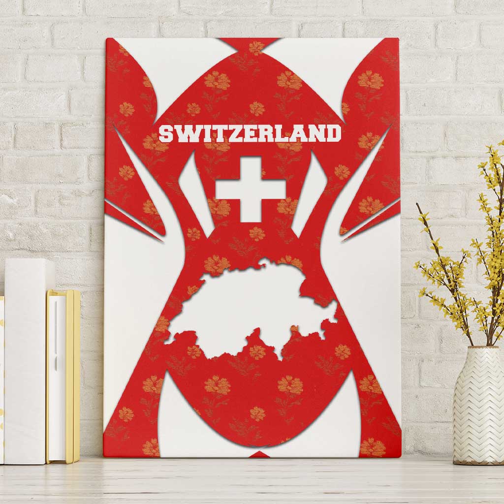 Switzerland Flag Canvas Wall Art with Floral Pattern Red and White Sportswear - Wonder Print Shop