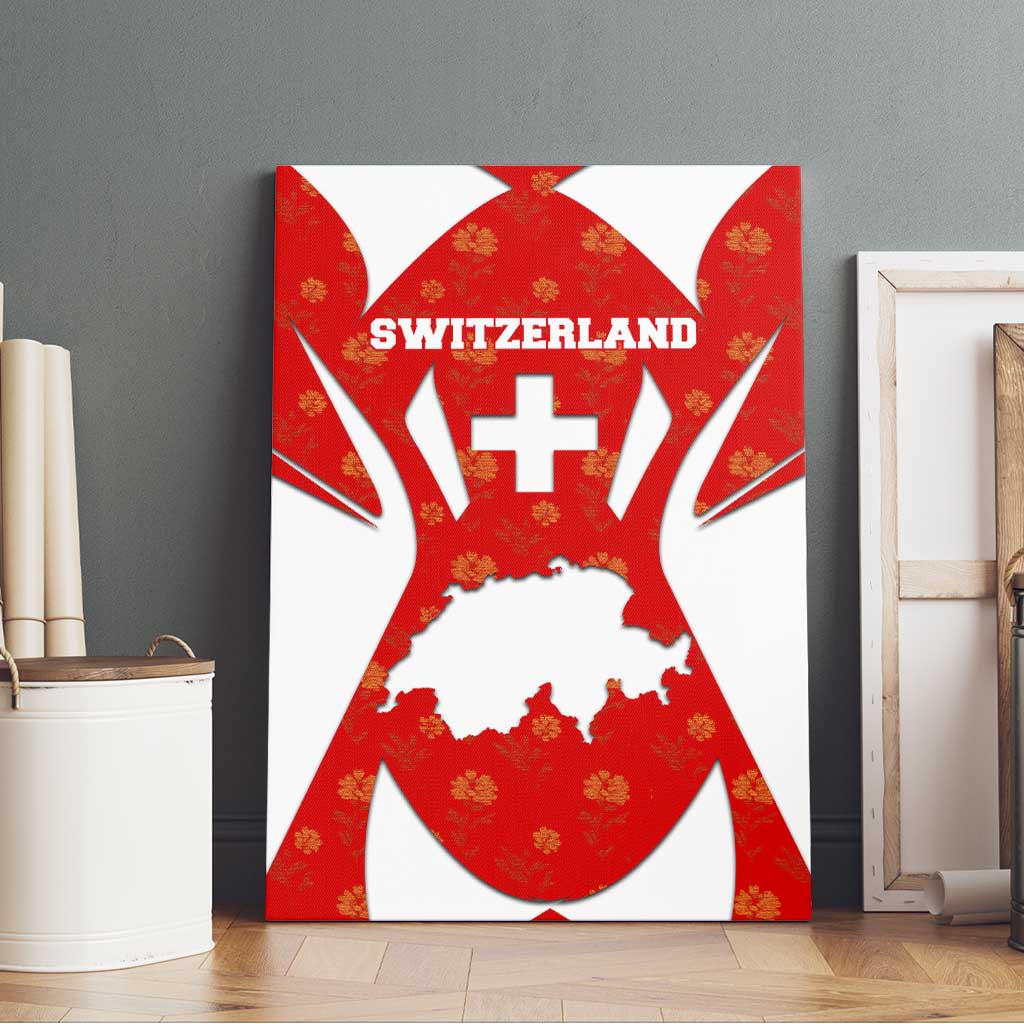 Switzerland Flag Canvas Wall Art with Floral Pattern Red and White Sportswear - Wonder Print Shop