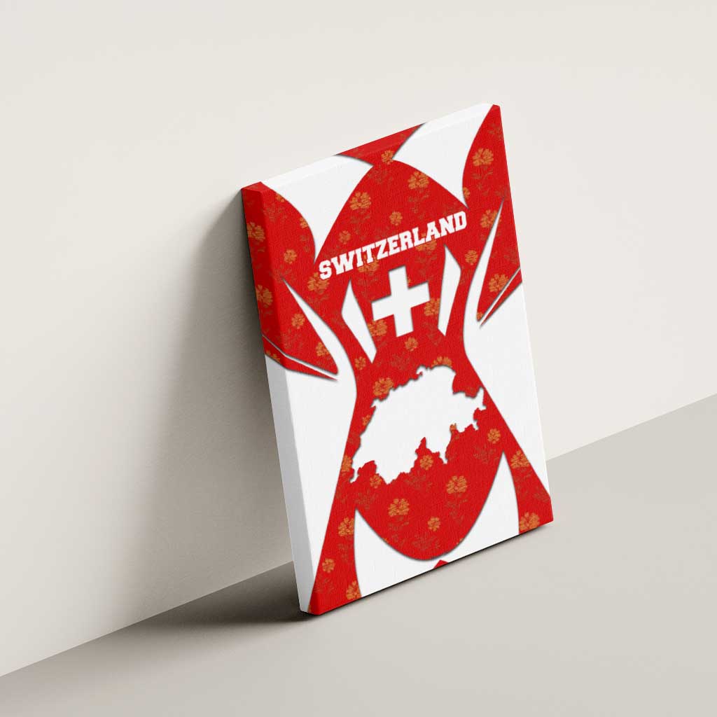 Switzerland Flag Canvas Wall Art with Floral Pattern Red and White Sportswear - Wonder Print Shop