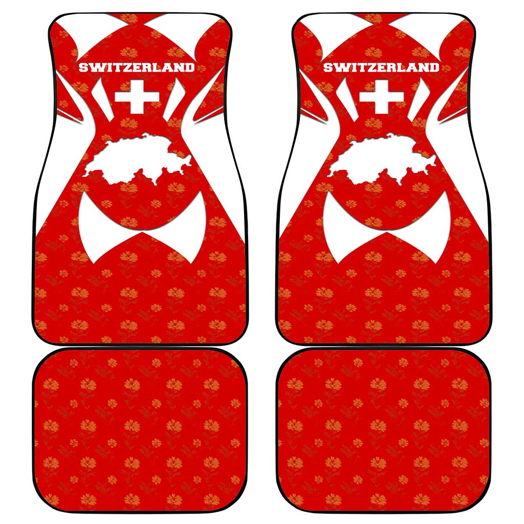 Switzerland Flag Car Mats with Floral Pattern Red and White Sportswear - Wonder Print Shop