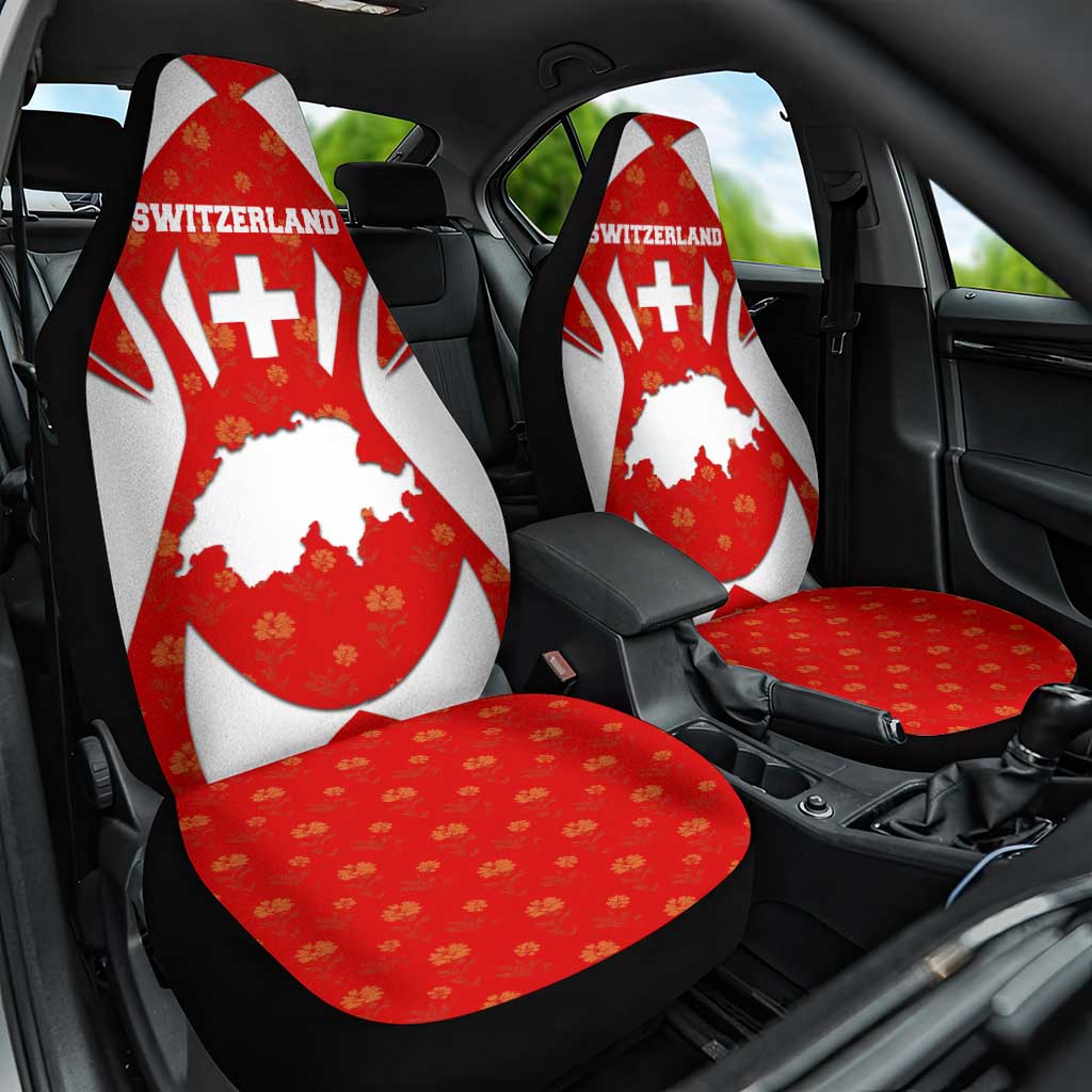 Switzerland Flag Car Seat Cover with Floral Pattern Red and White Sportswear - Wonder Print Shop