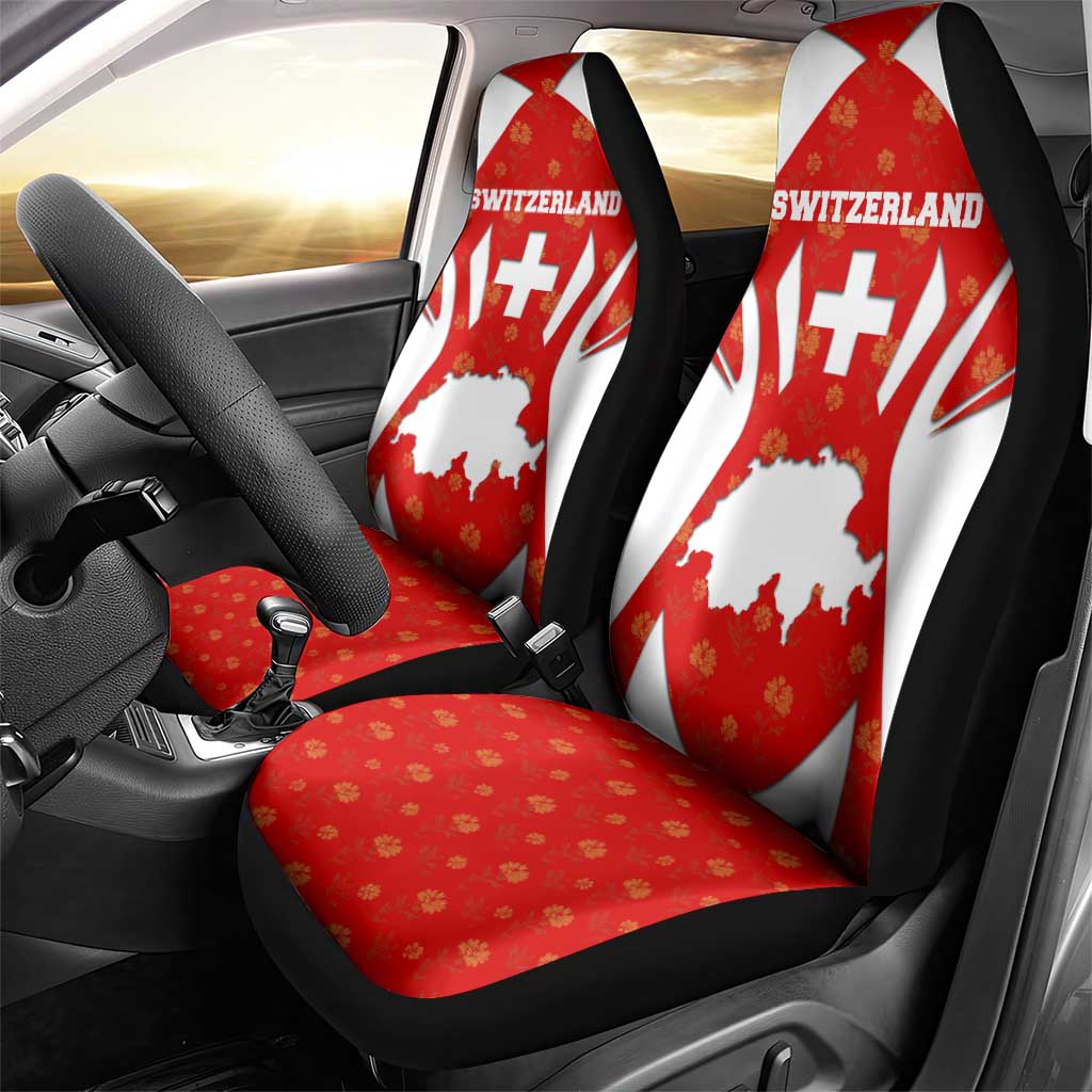 Switzerland Flag Car Seat Cover with Floral Pattern Red and White Sportswear - Wonder Print Shop