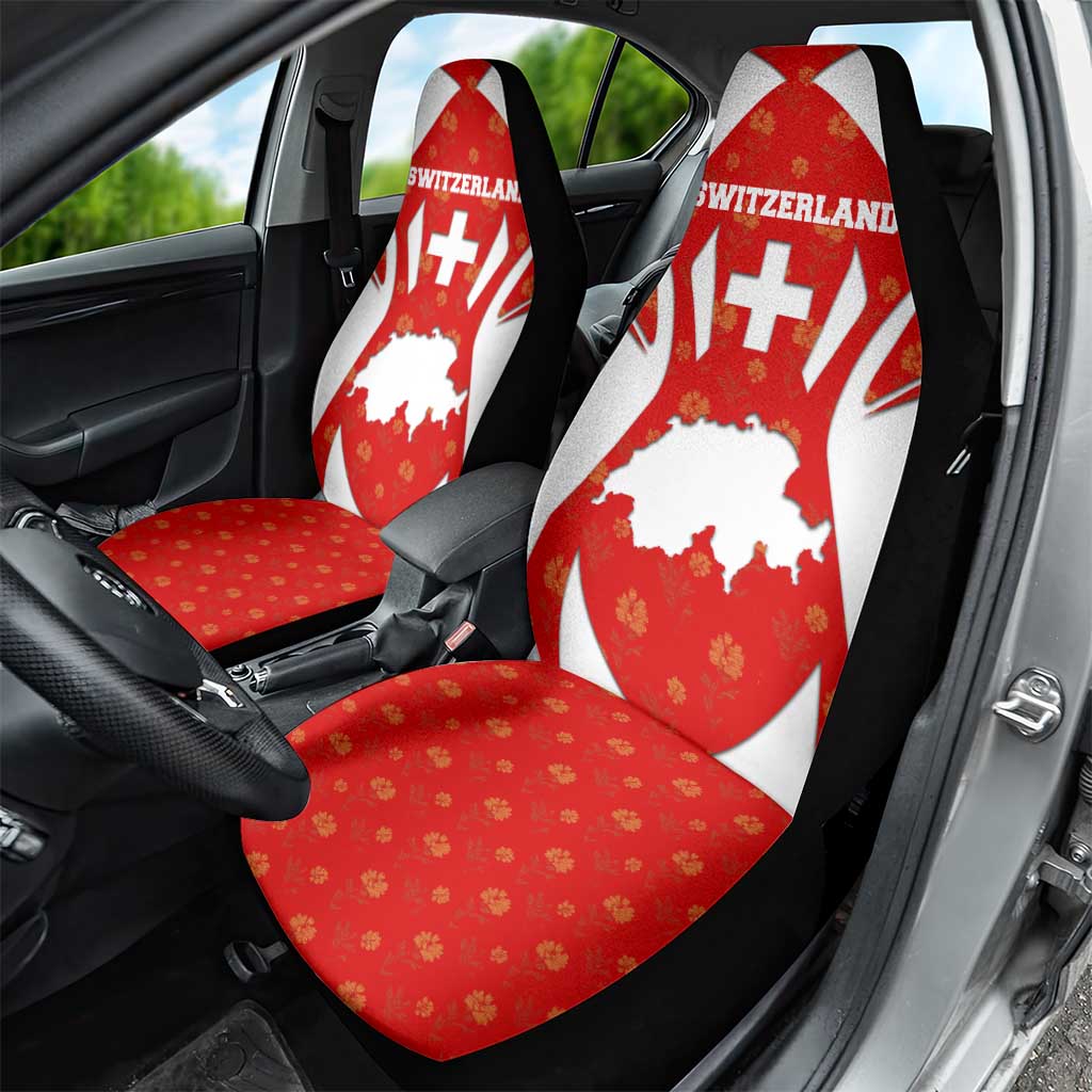 Switzerland Flag Car Seat Cover with Floral Pattern Red and White Sportswear - Wonder Print Shop