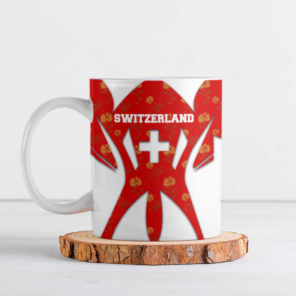 Switzerland Flag Ceramic Mug with Floral Pattern Red and White Sportswear - Wonder Print Shop