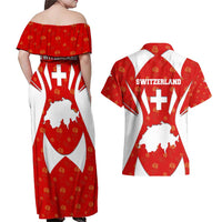 Switzerland Flag Couples Matching Off Shoulder Maxi Dress and Hawaiian Shirt with Floral Pattern Red and White Sportswear - Wonder Print Shop