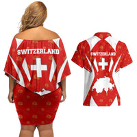 Switzerland Flag Couples Matching Off Shoulder Short Dress and Hawaiian Shirt with Floral Pattern Red and White Sportswear - Wonder Print Shop