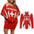 Switzerland Flag Couples Matching Off Shoulder Short Dress and Long Sleeve Button Shirt with Floral Pattern Red and White Sportswear - Wonder Print Shop