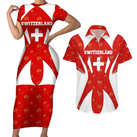 Switzerland Flag Couples Matching Short Sleeve Bodycon Dress and Hawaiian Shirt with Floral Pattern Red and White Sportswear - Wonder Print Shop