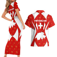 Switzerland Flag Couples Matching Short Sleeve Bodycon Dress and Hawaiian Shirt with Floral Pattern Red and White Sportswear - Wonder Print Shop