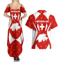 Switzerland Flag Couples Matching Summer Maxi Dress and Hawaiian Shirt with Floral Pattern Red and White Sportswear - Wonder Print Shop
