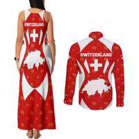 Switzerland Flag Couples Matching Tank Maxi Dress and Long Sleeve Button Shirt with Floral Pattern Red and White Sportswear - Wonder Print Shop