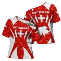 Switzerland Flag Cross Shoulder Shirt with Floral Pattern Red and White Sportswear - Wonder Print Shop