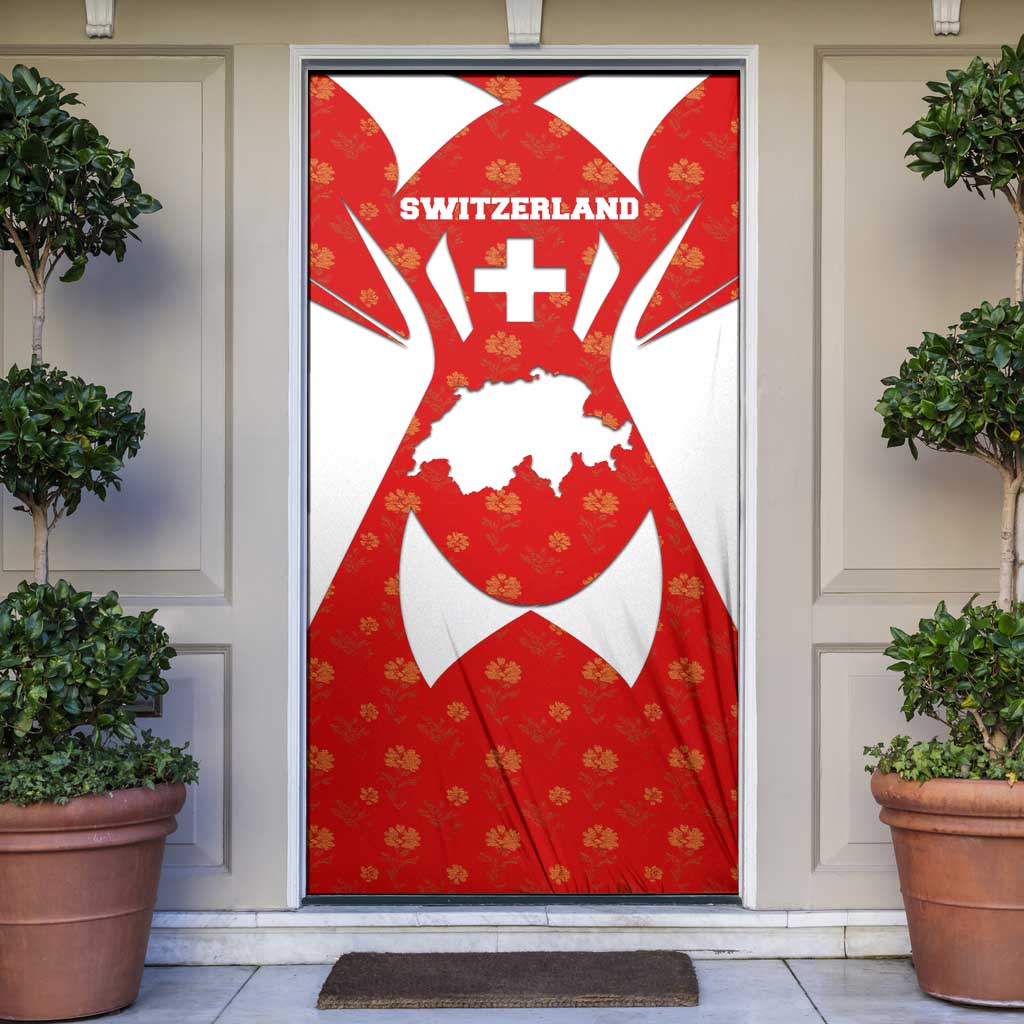 Switzerland Flag Door Cover with Floral Pattern Red and White Sportswear - Wonder Print Shop