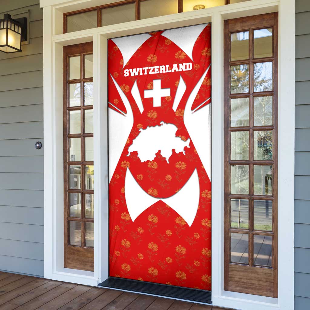 Switzerland Flag Door Cover with Floral Pattern Red and White Sportswear - Wonder Print Shop