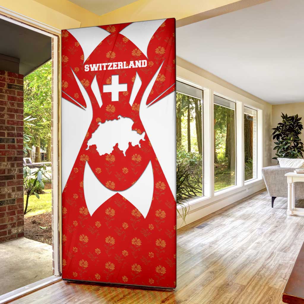 Switzerland Flag Door Cover with Floral Pattern Red and White Sportswear - Wonder Print Shop